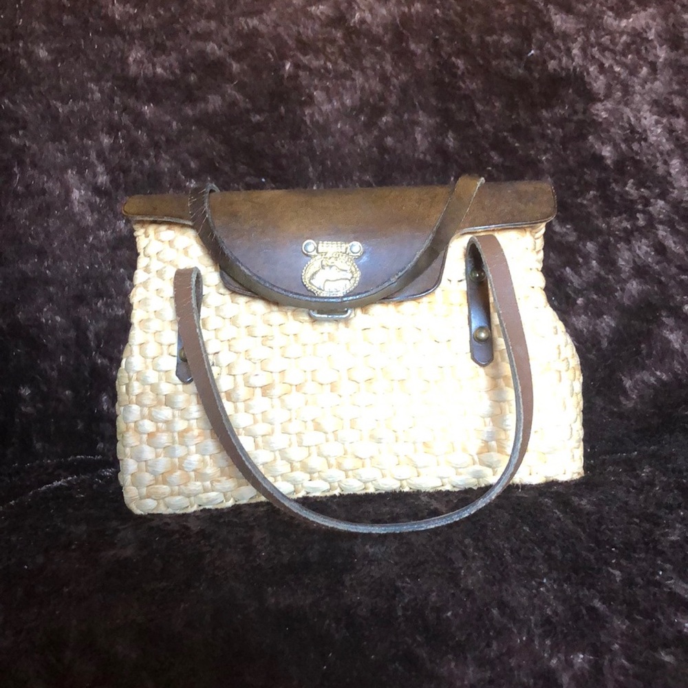 BURLINGTON WICKER AND LEATHER BAG